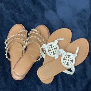 Women's Tan and White Sandals